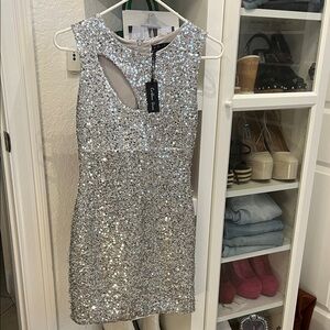 Caribbean Queen Glittering Silver Sequin Dress Size Small